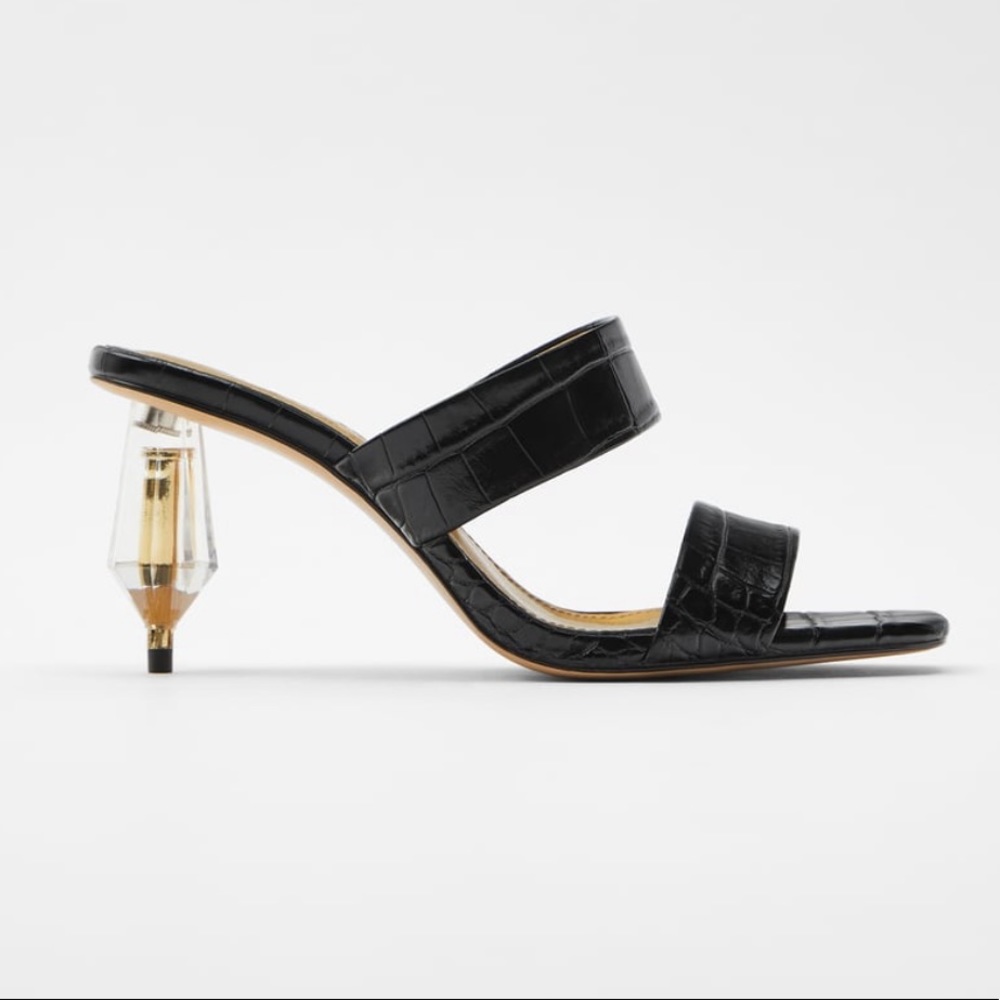 Zara geometric methacrylate heeled slides